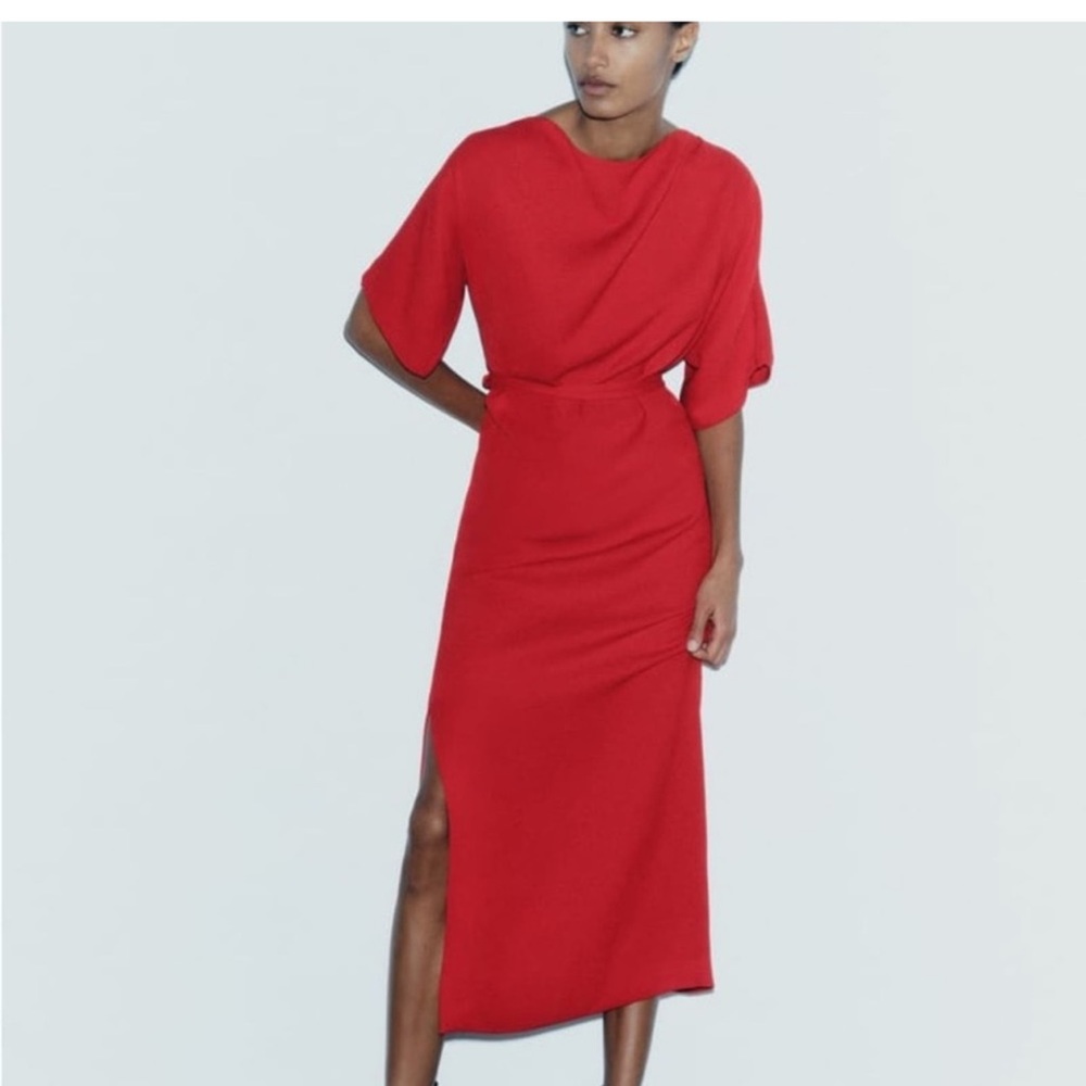 ZARA LONG BELTED DRESS ZW COLLECTION